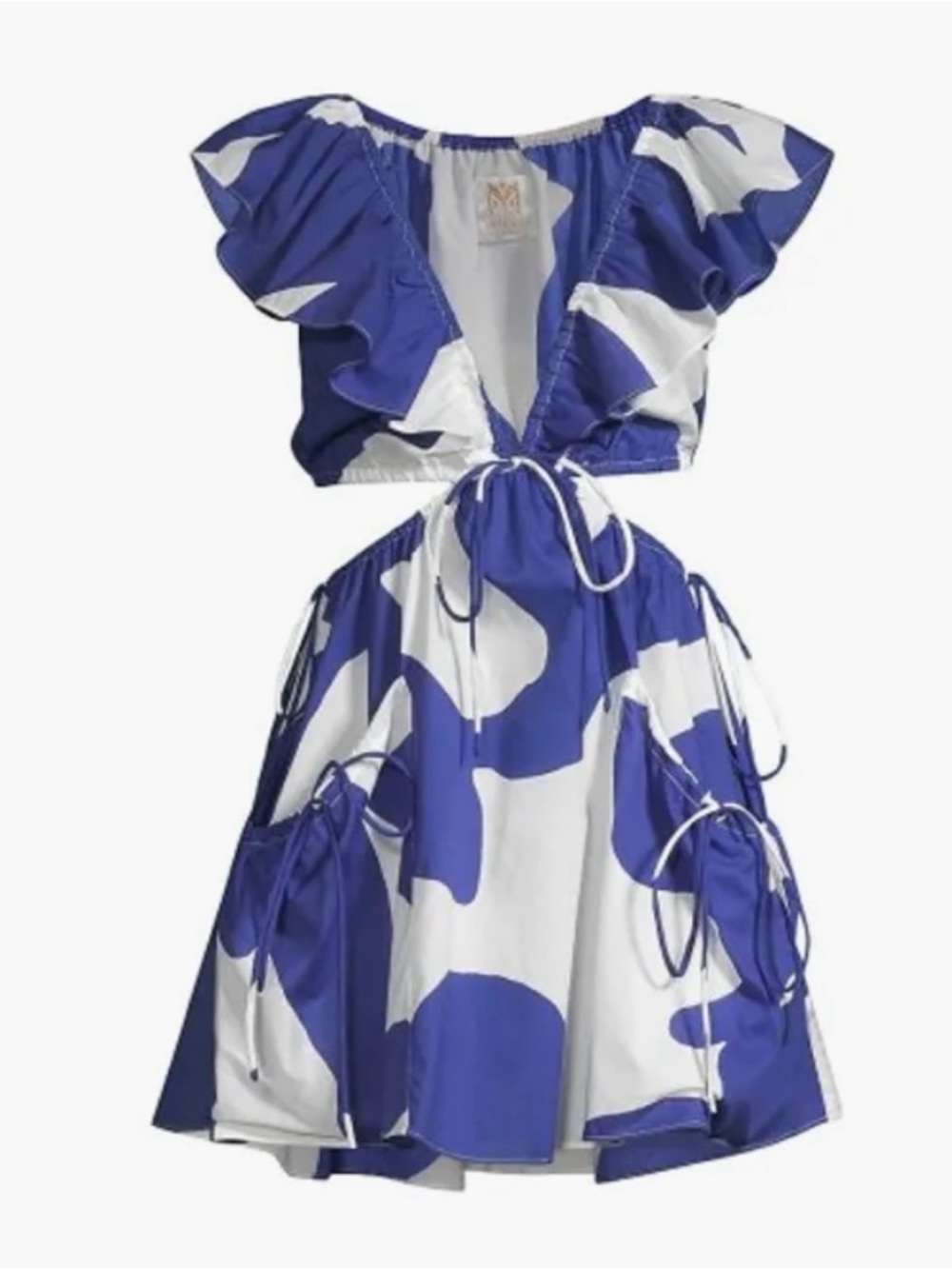 Milly Women's Delilah Cut-Out Cotton Minidress Blue and White Size Large $350